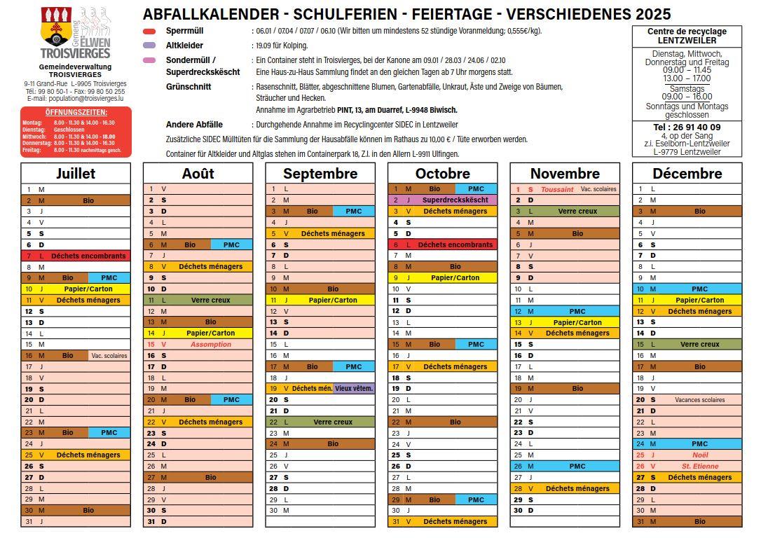 Abfallkalender 2025 - Troisvierges - Neuigkeiten aus unserer Gemeinde