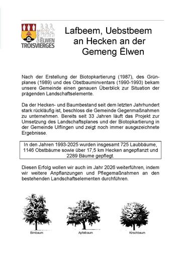 Lafbeem, Uebstbeem an Hecken an der Gemeng Ëlwen 2026