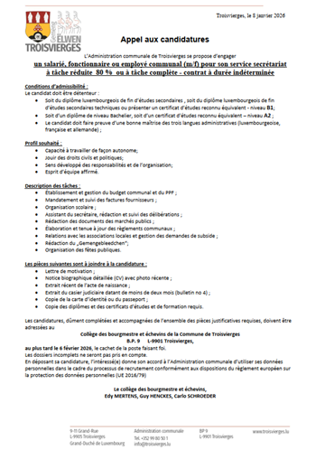 Vacance de poste - Actualités