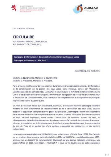 Rundschreiben Nr. 2026-020: Kampagne zur nationalen Information und Sensibilisierung für die Verwendung von Wasser