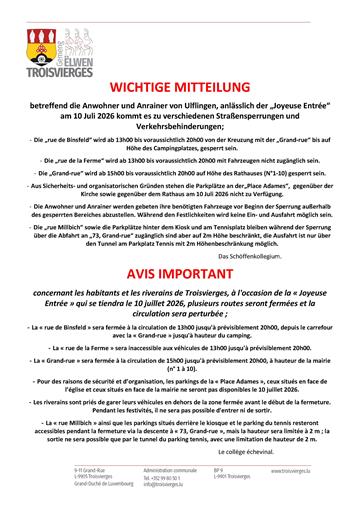 Informations pratiques - Joyeuse Entrée