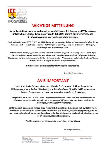 Informations pratiques - Rallye Lëtzebuerg 11/07/2026